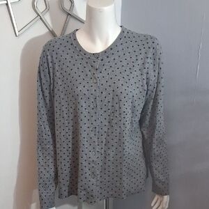 Style & Co. Gray and Blue Polka Dot Button Down Light sweater Ideal for Season